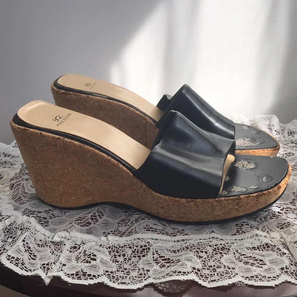 AK2 Anne Klein Cork Wedge Heels Sandals Slides 8